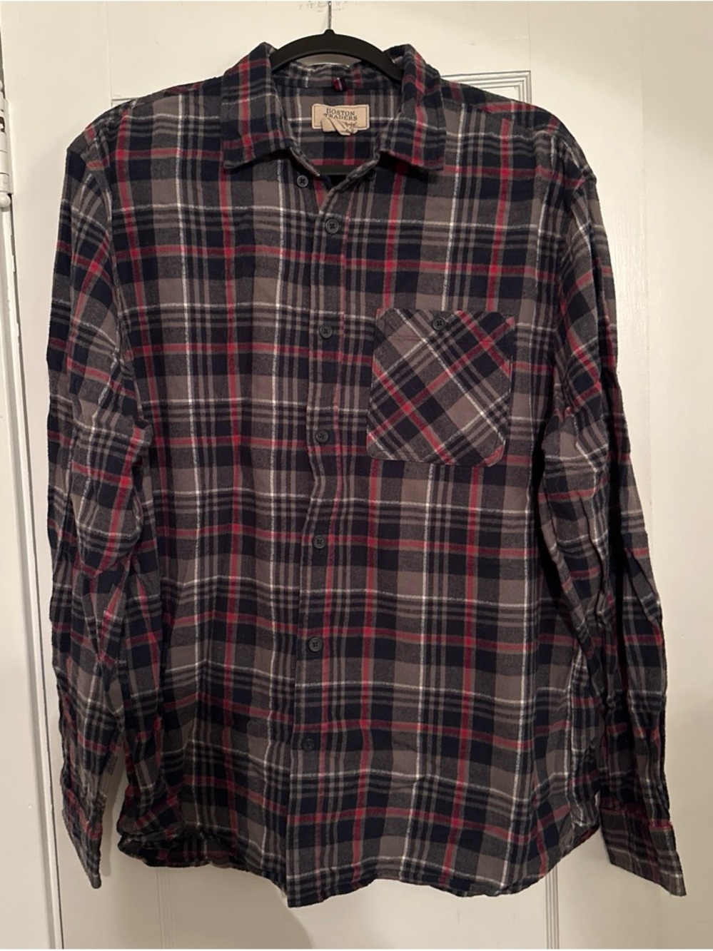 Boston Traders Plaid Button-Down Shirt in Gray, Black and Red